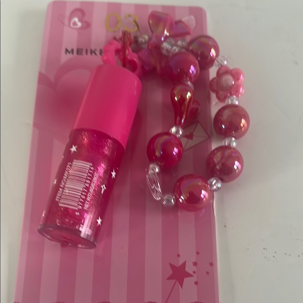 Meike Glamour Pink Lip Gloss with Beaded Bracelet